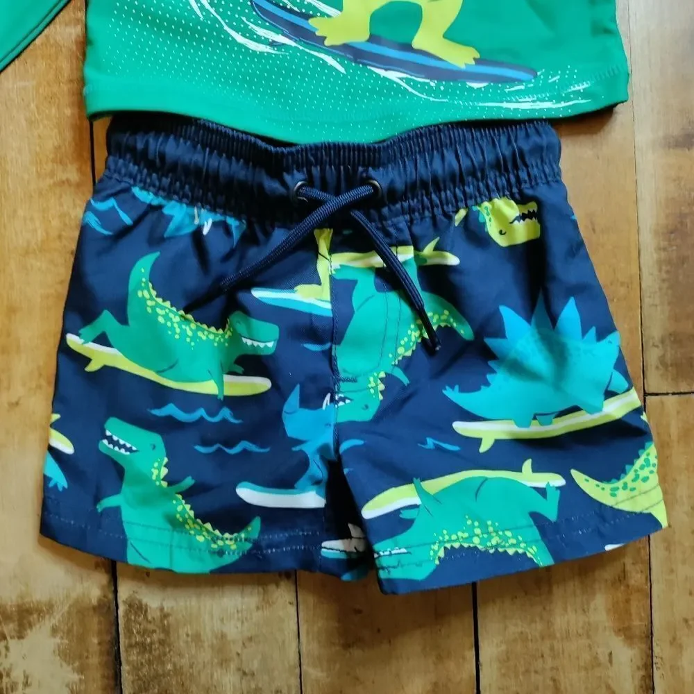 Carter swim outfit size 6 months baby boys suit rash guard swim shorts new green